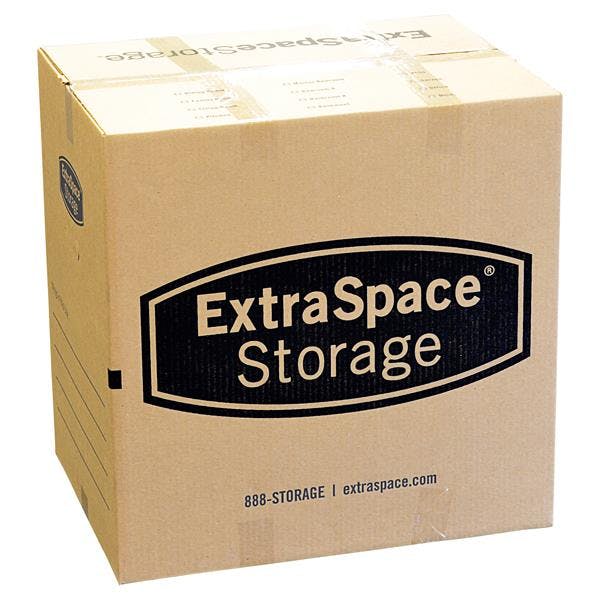 Extra large cardboard moving box with Extra Space Storage logo.