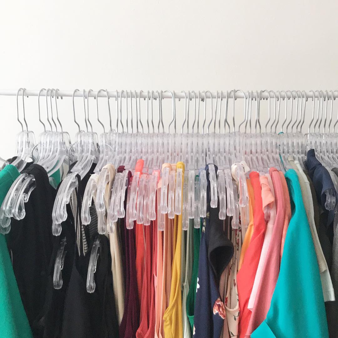 Rack of colorful clothes. Photo by Instagram user @rachelsstyle