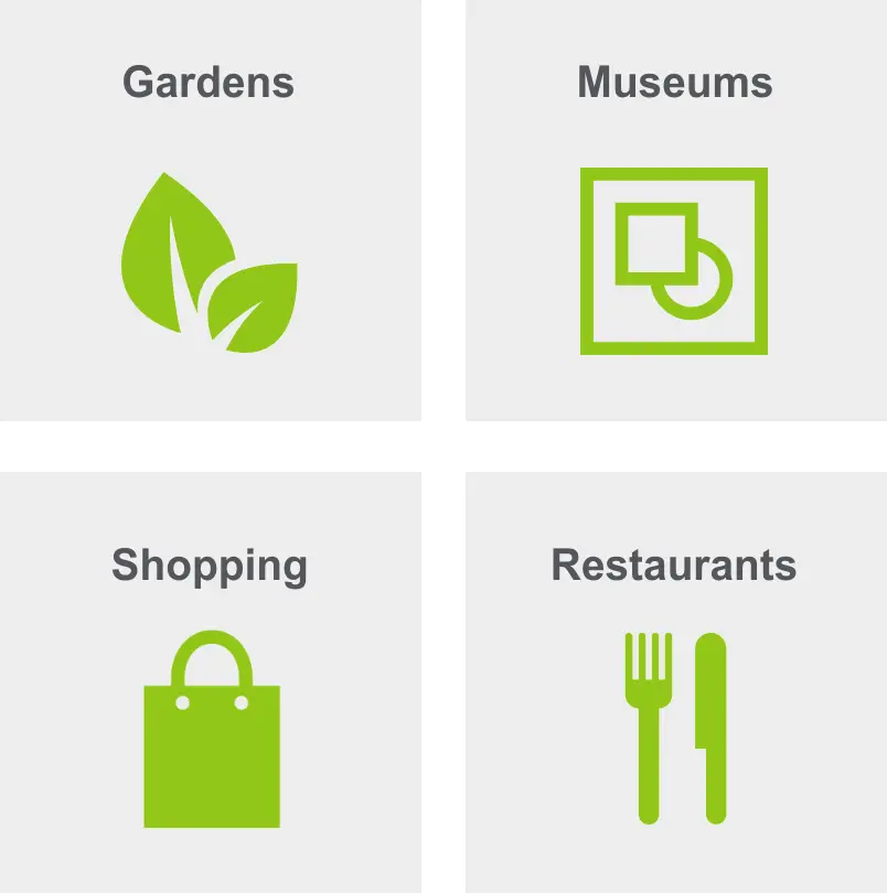 Activities in Buckhead include gardens, museums, shopping, and restaurants. 