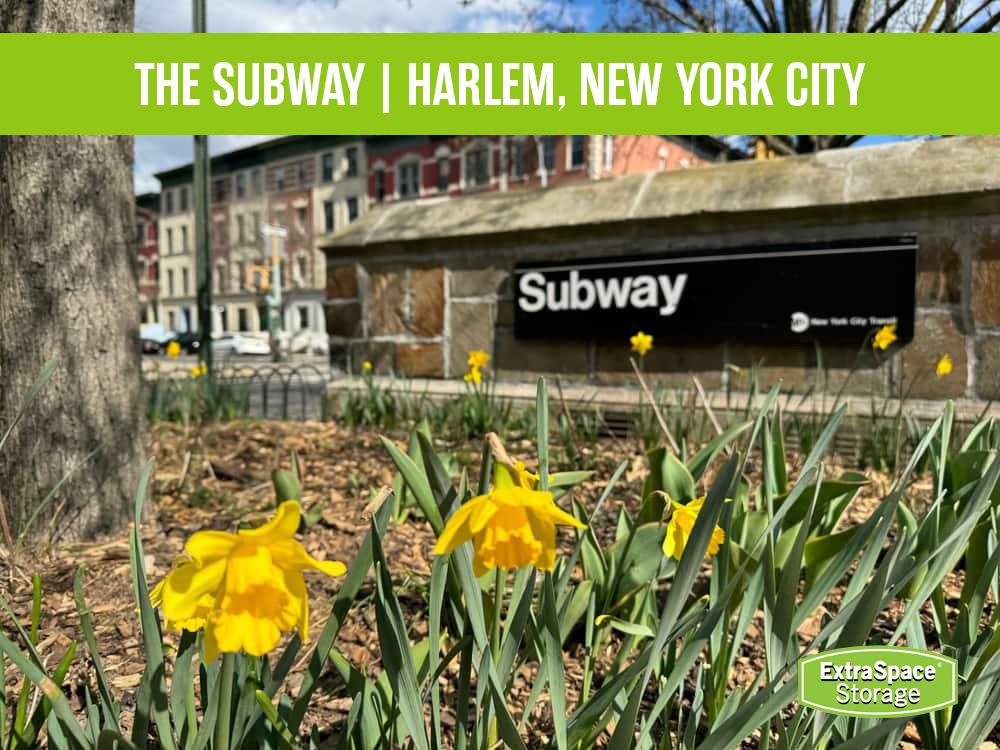 New York City subway entrance and sign in Harlem New York. 