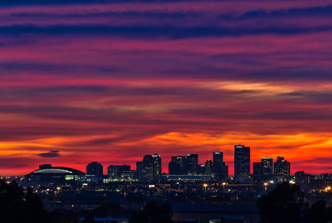 Skyline of Phoenix, AZ during a sunset