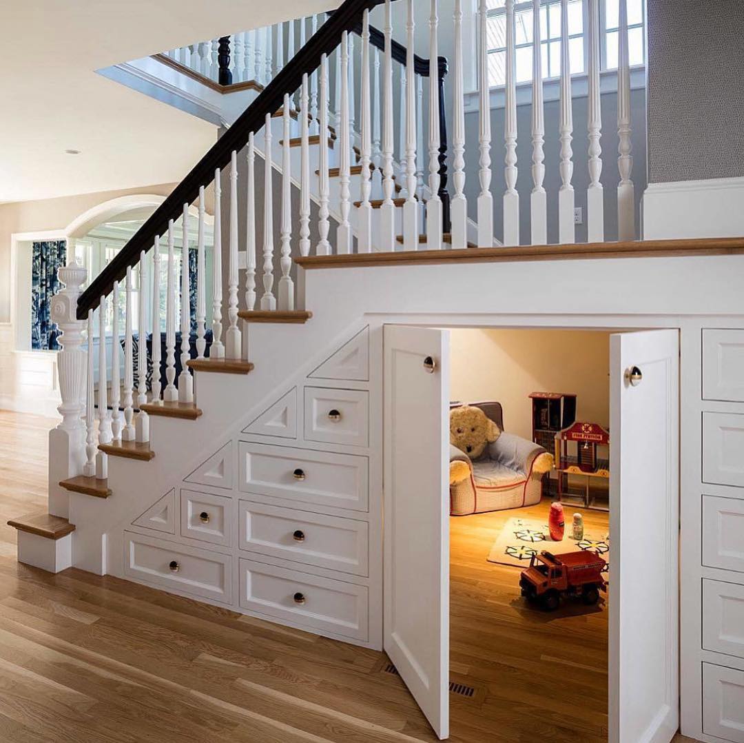 How to design for small spaces — A Softer Edge  Staircase storage, Closet under  stairs, Stair storage
