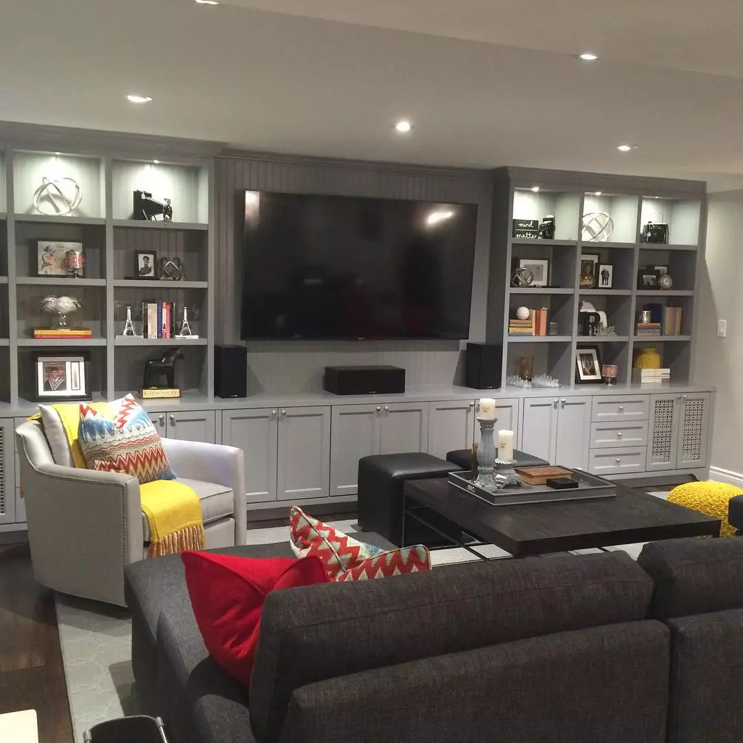basement family room with tv