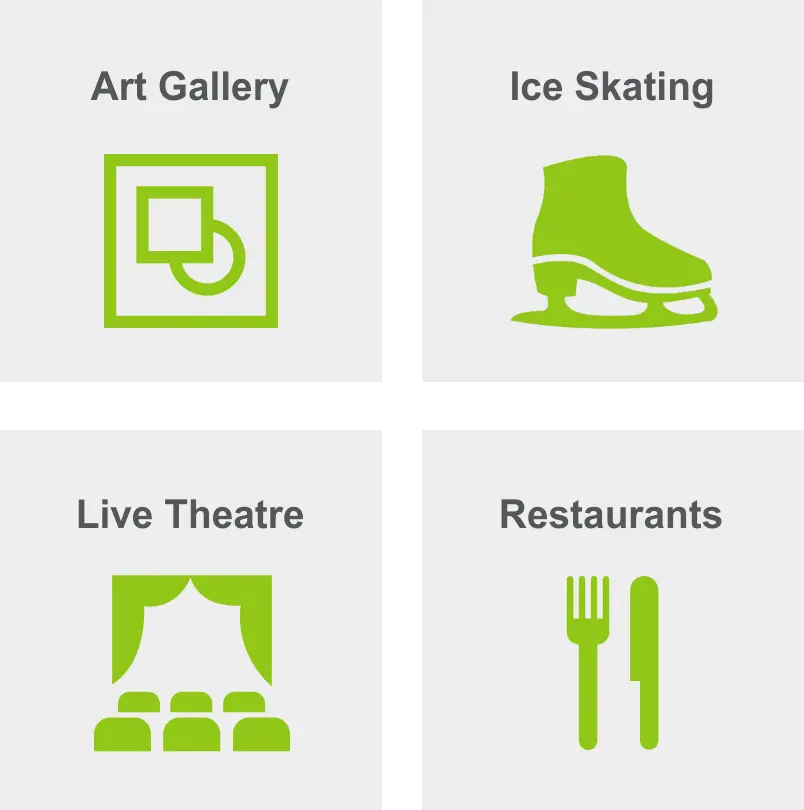 Activities in the Loop include an art gallery, ice skating, live theatre, and restaurants. 