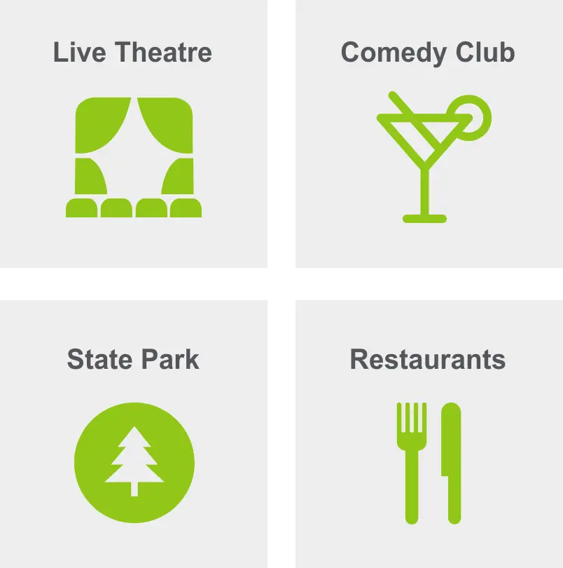 Activities in Downtown Pittsburgh include live theatre, a comedy club, state parks, and restaurants. 
