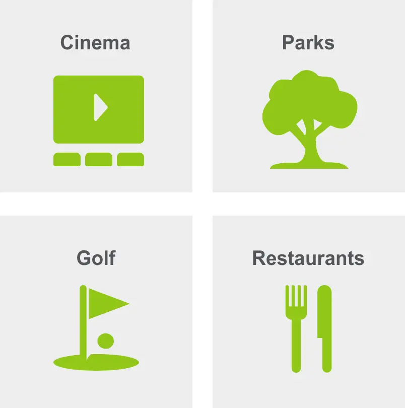 Activities in Squirrel Hill include a cinema, parks, golf, and restaurants. 