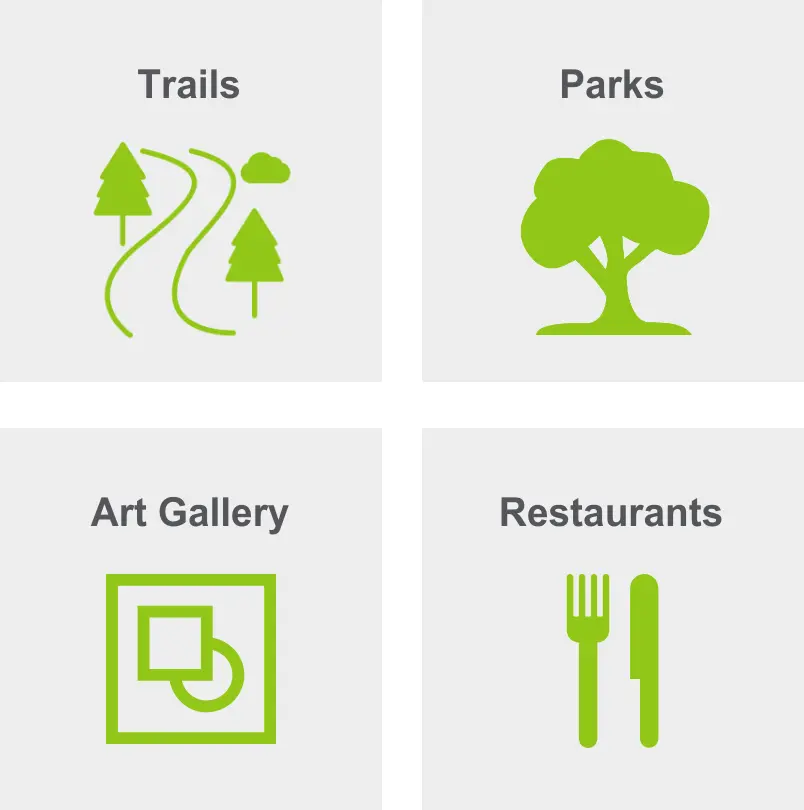 Activities in Wasatch Hollow includes trails, parks, an art gallery, and restaurants.