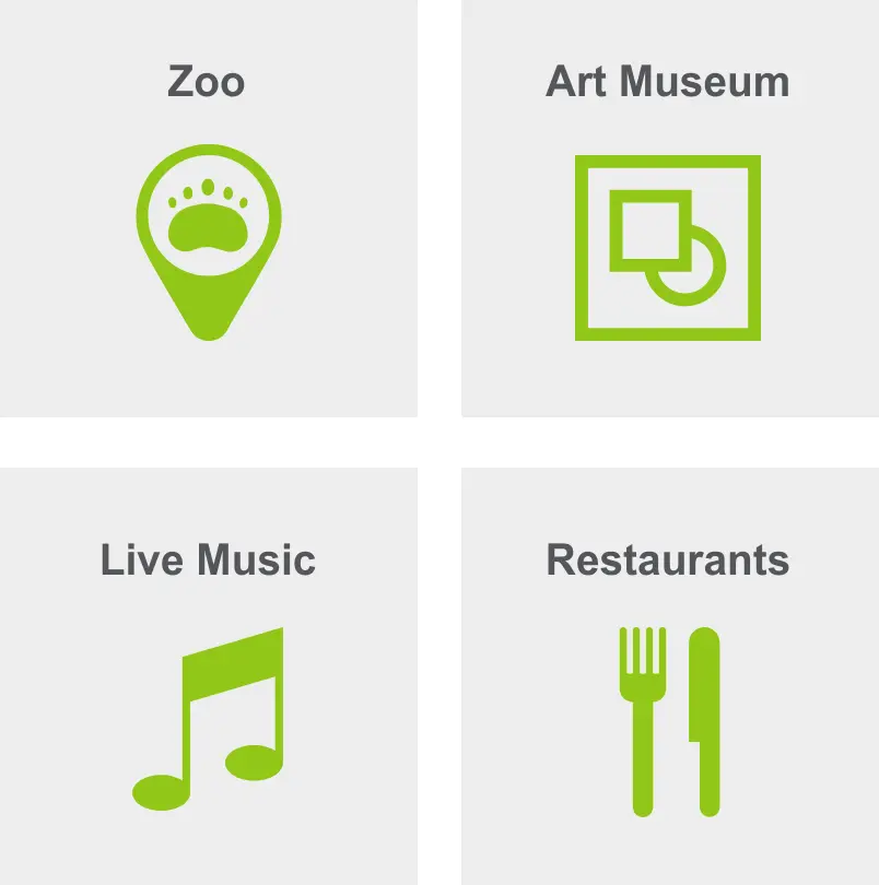 Activities in Central West End include the zoo, an art museum, live music, and restaurants. 