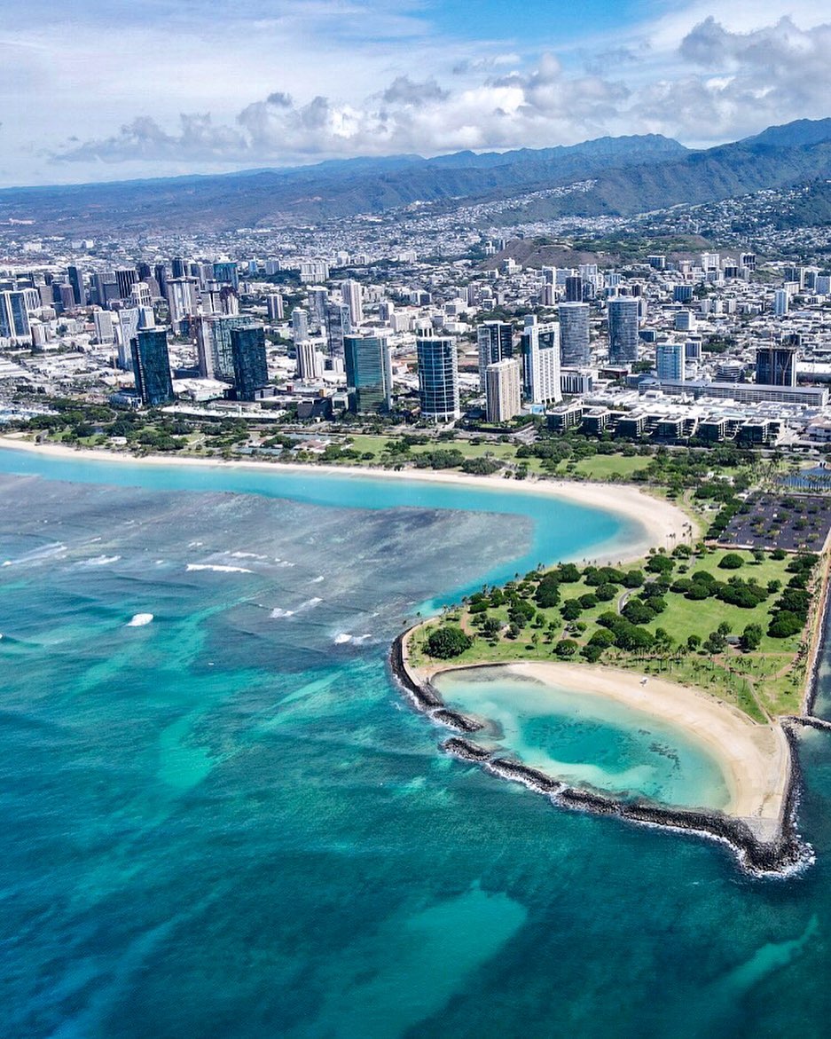 Aerial View of Honolulu, HI with Beachfront Views. Photo by Instagram user @kamaki_kine