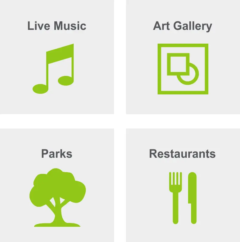 Activities in Downtown Hartford include live music, an art gallery, parks, and restaurants. 