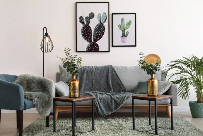 Modern interior of a living room with stylish furniture.