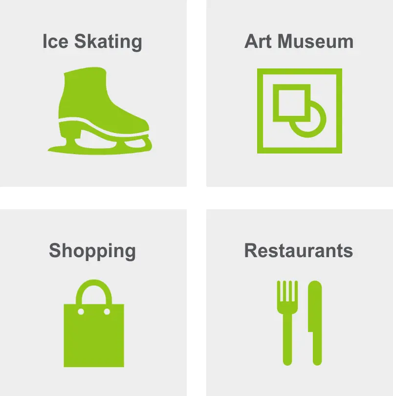 Activities in Westpark include ice skating, art museums, shopping, and restaurants. 