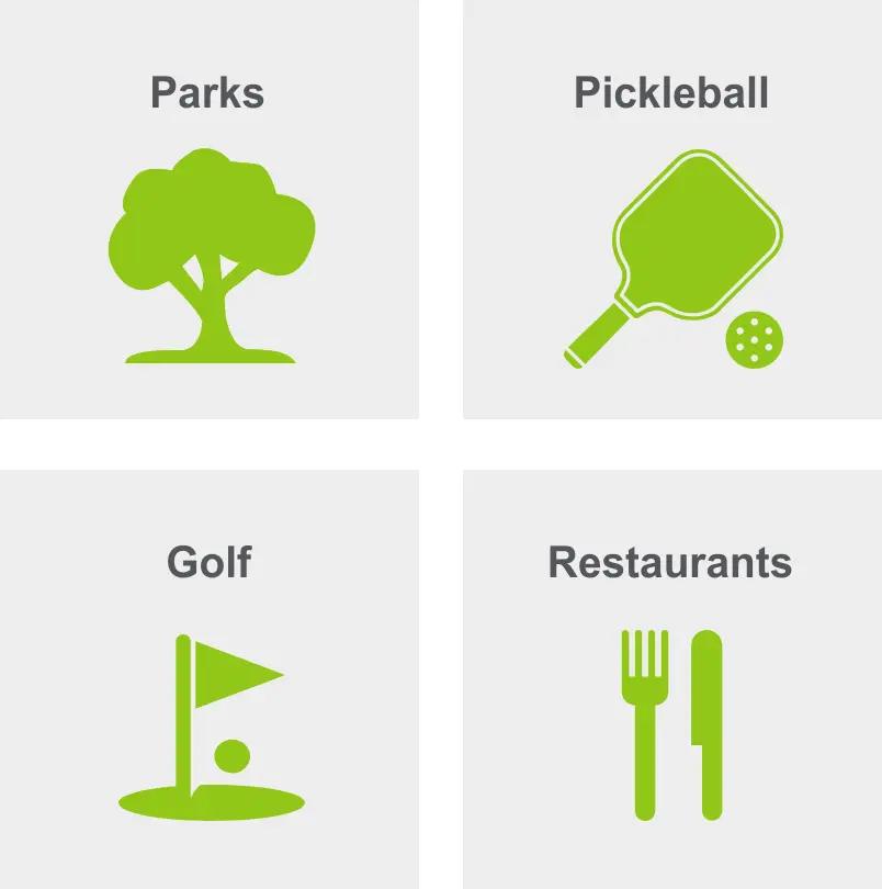 Activities in San Marco include parks, pickle ball, golf, and restaurants. 