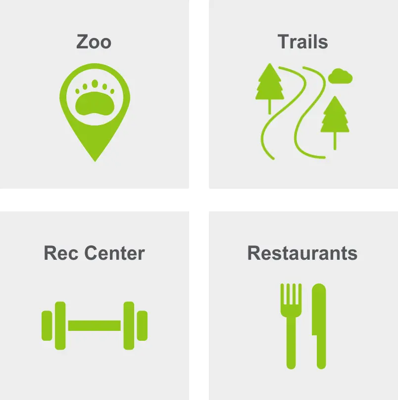 Activities in Morris Park include the zoo, trails, a recreation center, and restaurants. 
