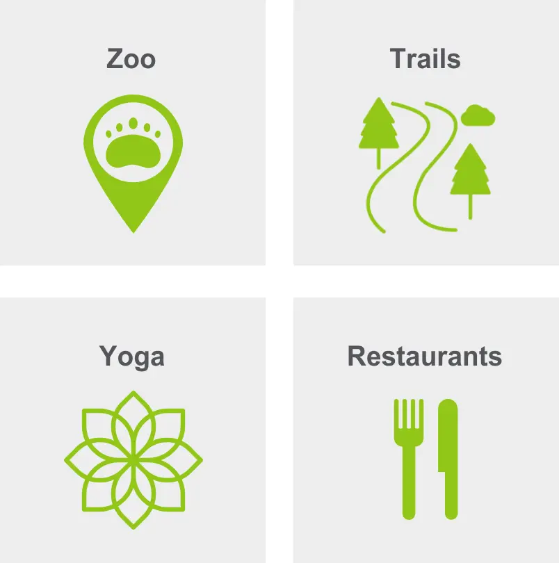 Activities in park city include the zoo, trails, yoga, and restaurants. 