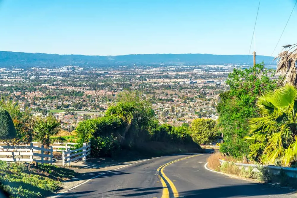 A downhill road leading to Santa Clara, California