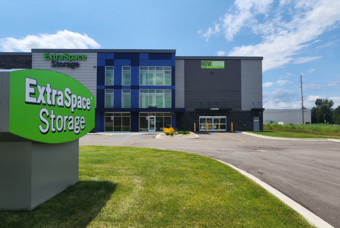 Entrance of Extra Space Storage facility on Executive Dr in Macomb, MI