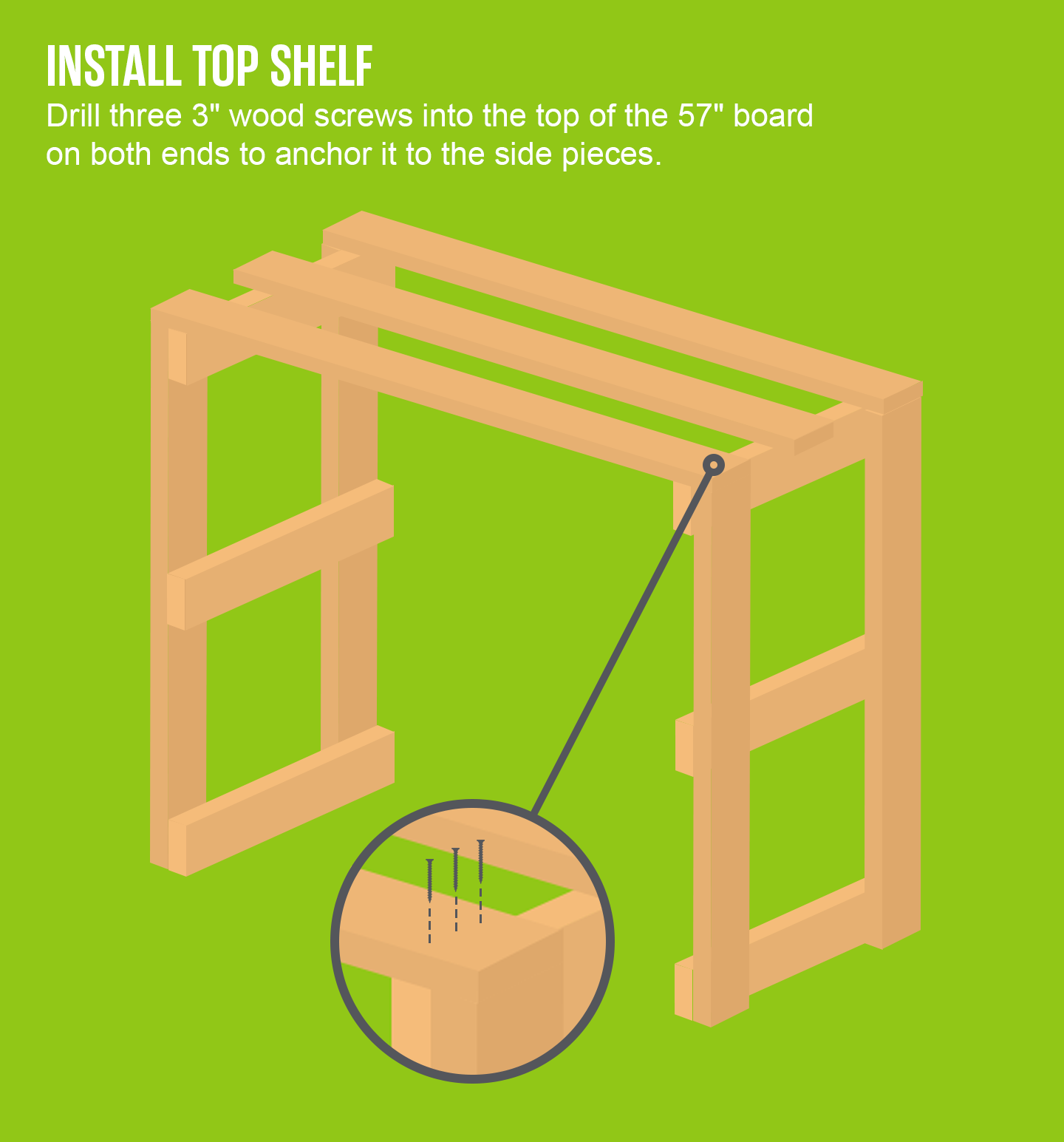 Infographic about how to install the top shelf of a garage storage shelf. 